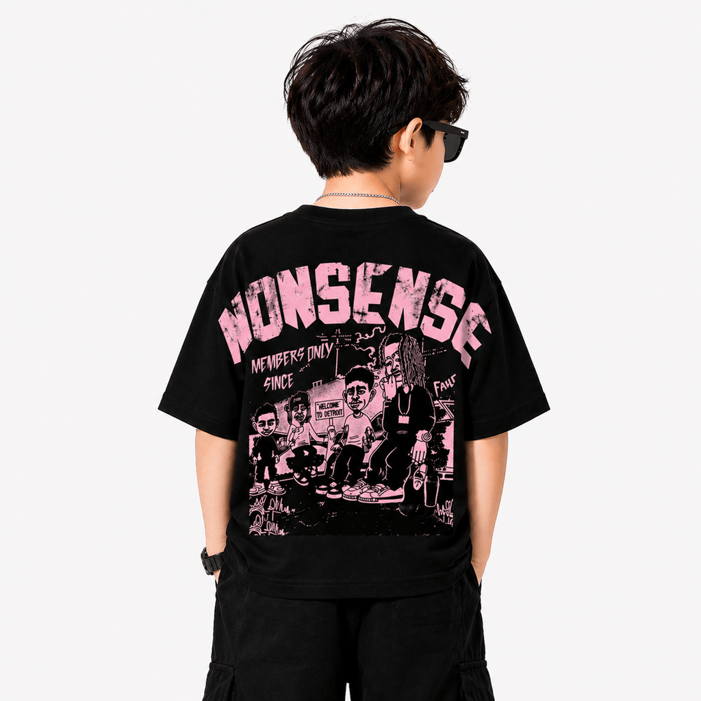 Kids Nonsense Graphic Oversized T-Shirt (Pink Print) – Interlock Fabric | Down Shoulder Style - Raab.pk