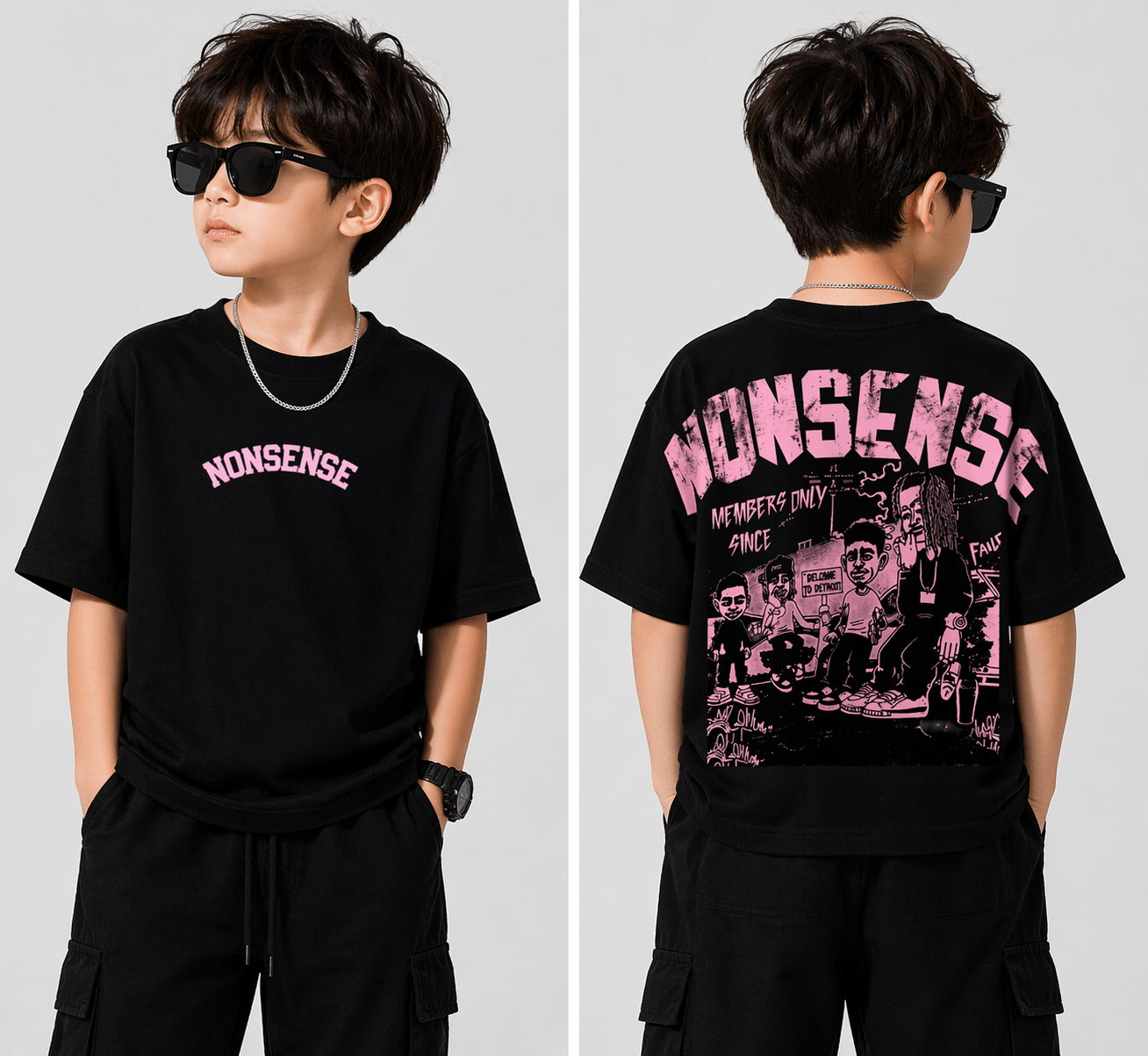 Kids Nonsense Graphic Oversized T-Shirt (Pink Print) – Interlock Fabric | Down Shoulder Style - Raab.pk