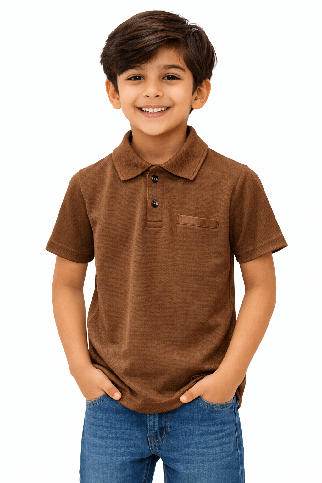 Kids Popcorn Fabric Polo T-Shirt – Soft & Stylish - Raab.pk