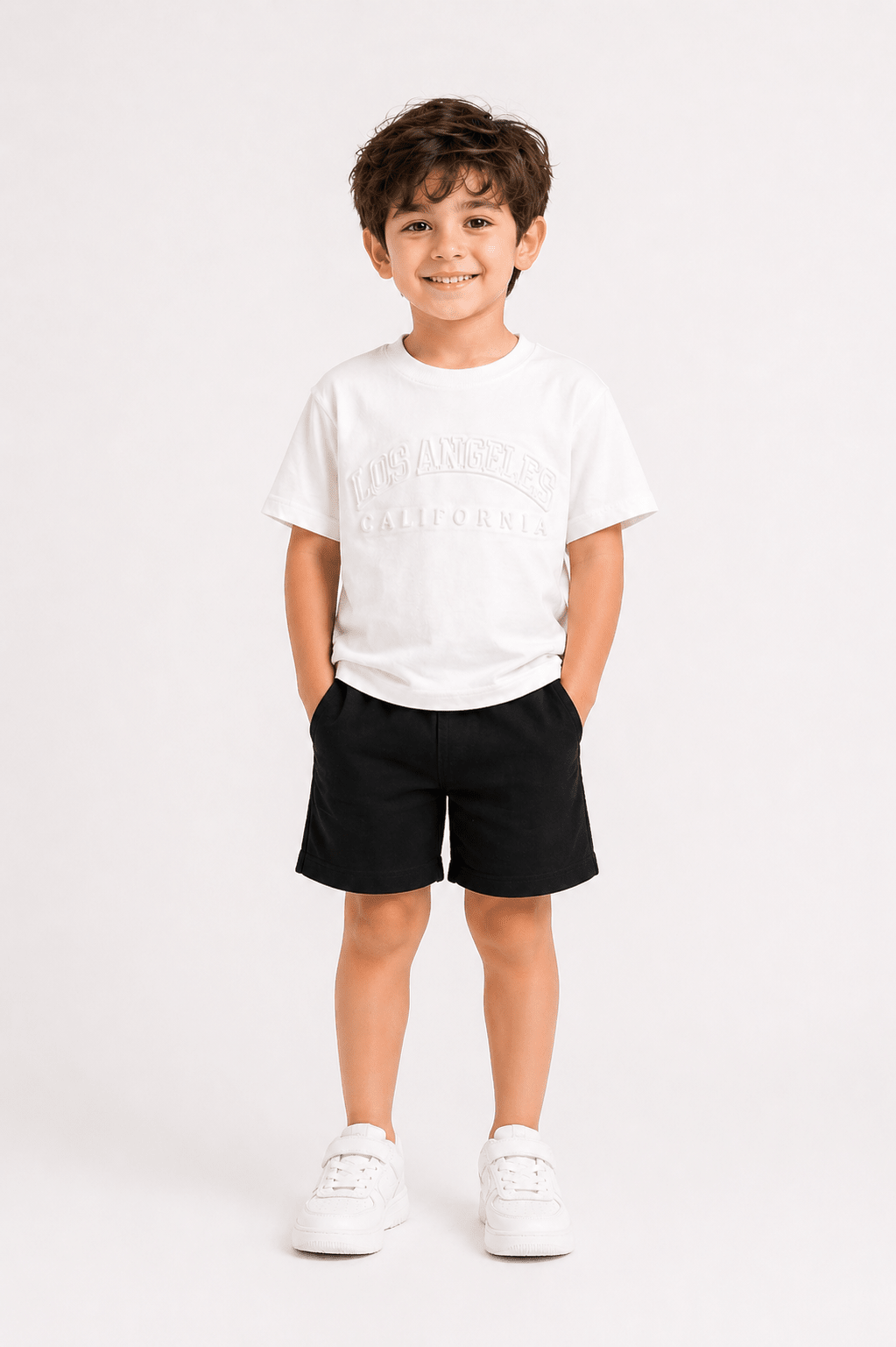 Kids Premium Drop Shoulder Stretch T-Shirt – Los Angeles Embossed Design - Raab.pk