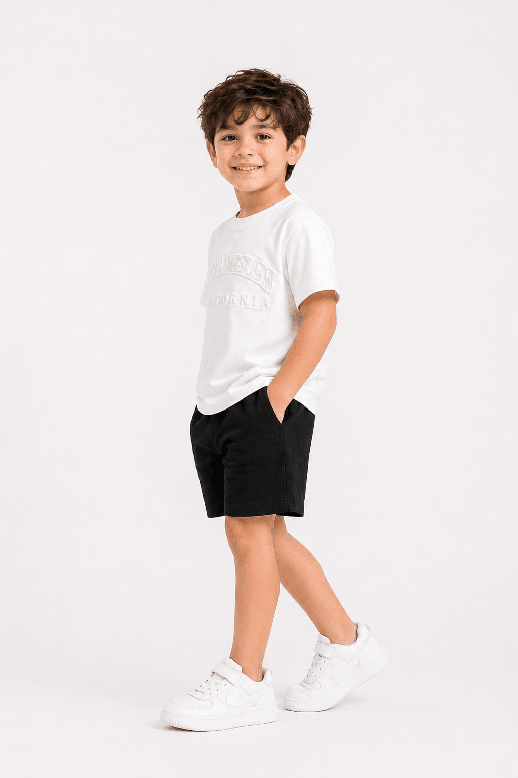 Kids Premium Drop Shoulder Stretch T-Shirt – Los Angeles Embossed Design - Raab.pk