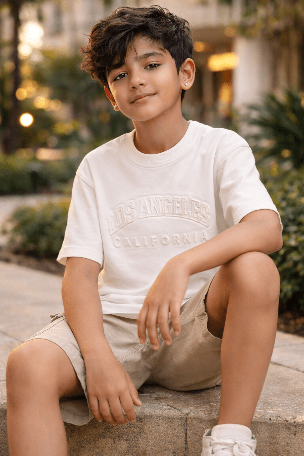 Kids Premium Drop Shoulder Stretch T-Shirt – Los Angeles Embossed Design - Raab.pk