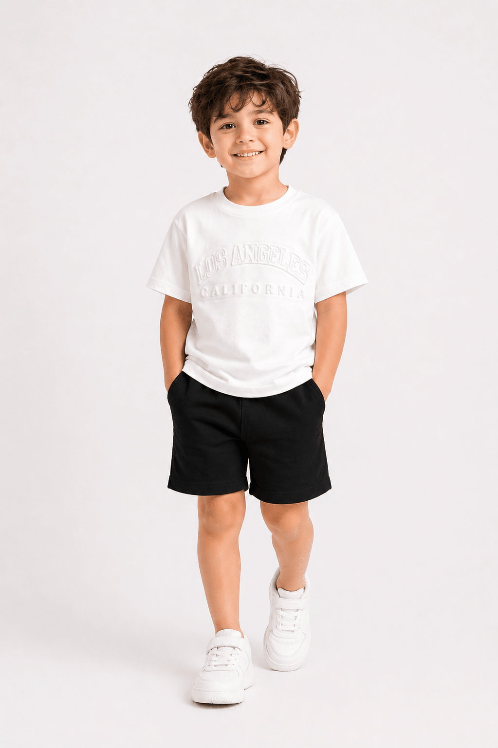 Kids Premium Drop Shoulder Stretch T-Shirt – Los Angeles Embossed Design - Raab.pk