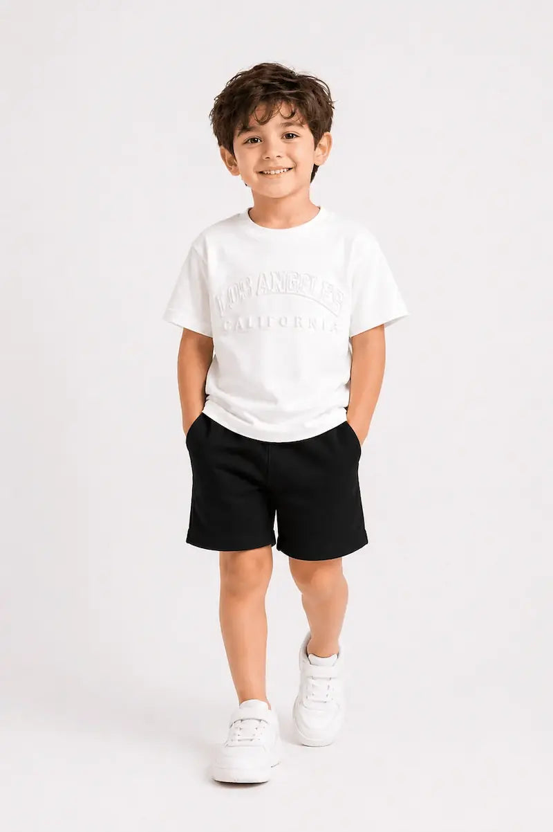 Kids Premium Drop Shoulder Stretch T-Shirt – Los Angeles Embossed Design