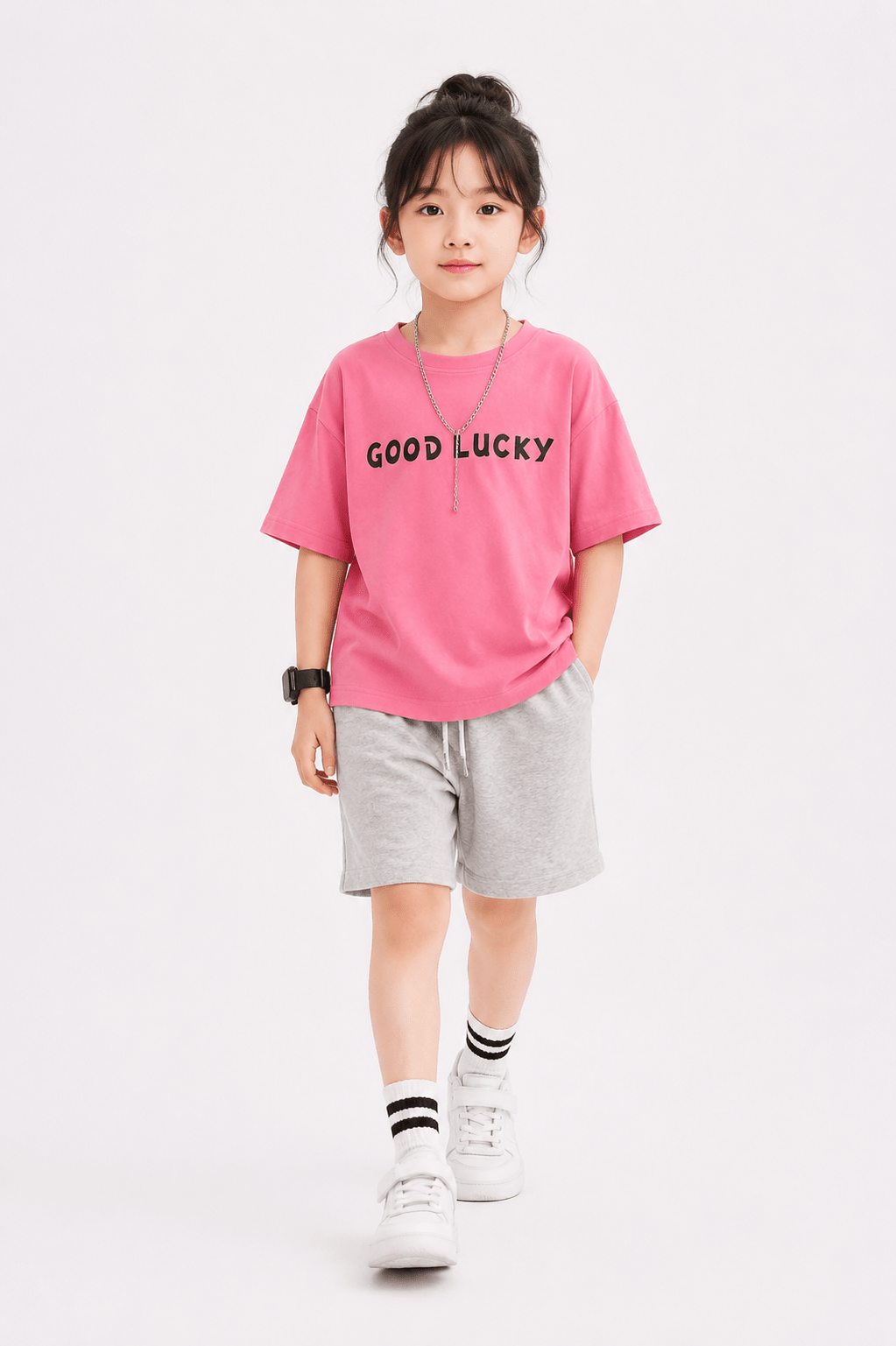 Kids Summer Casual Set – “Good Lucky” T-Shirt & Shorts Outfit - Raab.pk
