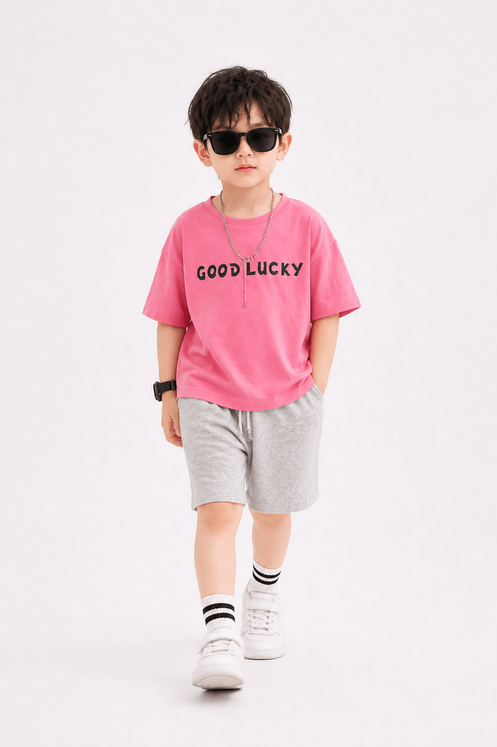 Kids Summer Casual Set – “Good Lucky” T-Shirt & Shorts Outfit - Raab.pk