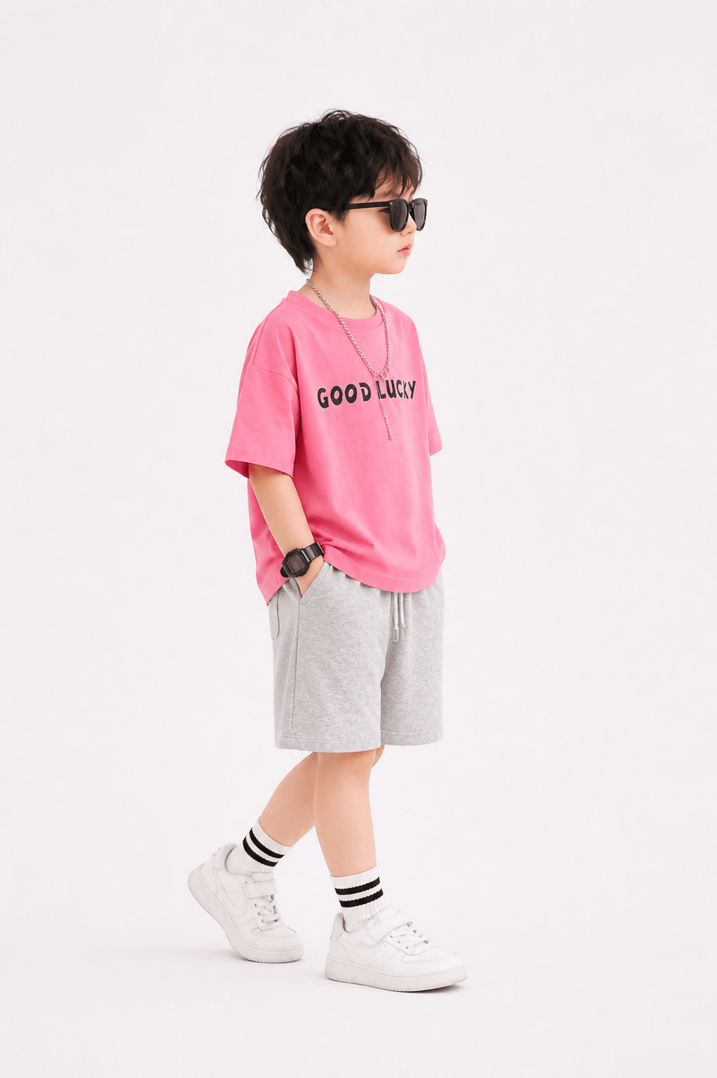 Kids Summer Casual Set – “Good Lucky” T-Shirt & Shorts Outfit - Raab.pk