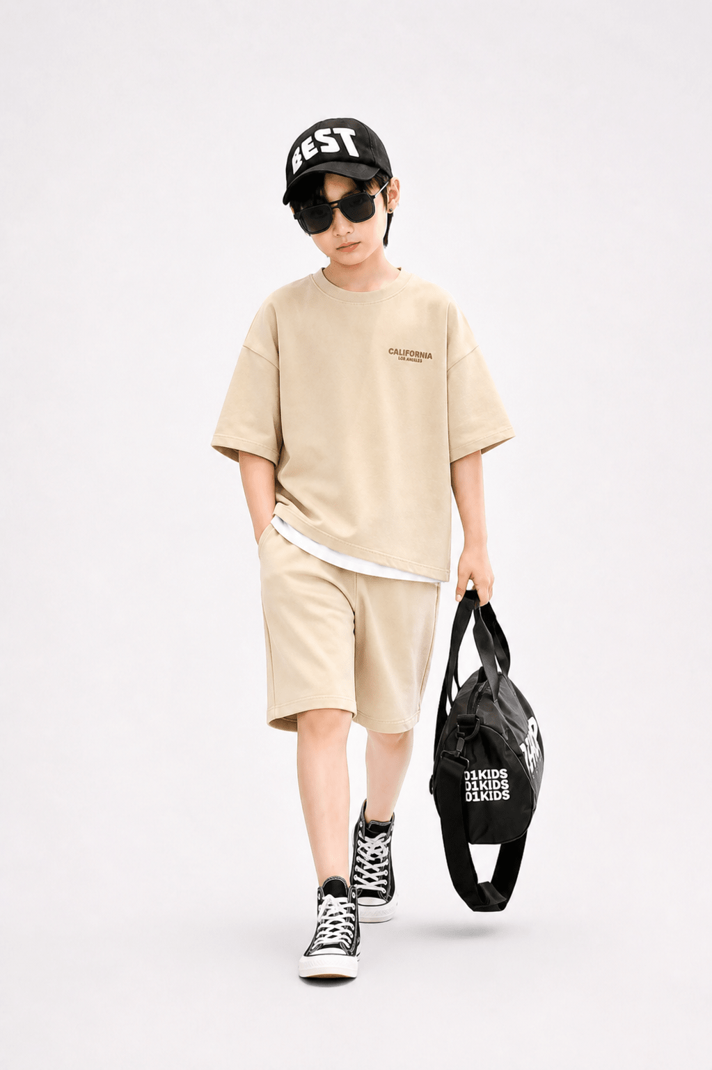 Kids Summer Streetwear Set – California Printed T-Shirt & Shorts - Raab.pk