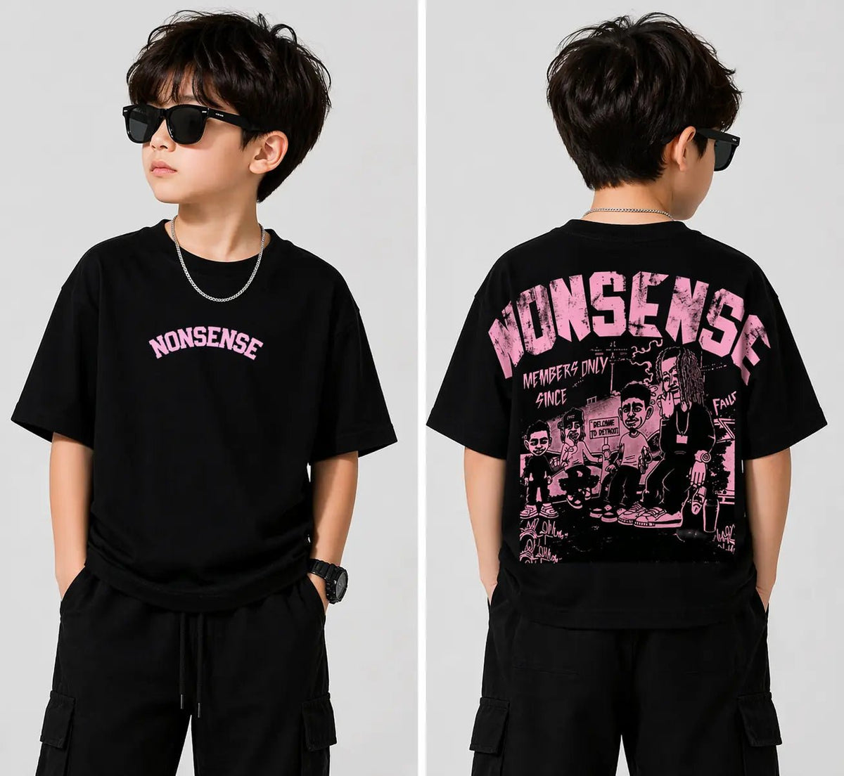 Pack of 2 Boys Black Graphic Drop Shoulder T-Shirts (1 to 15 Years) – Oversized Urban Tees - Raab.pk