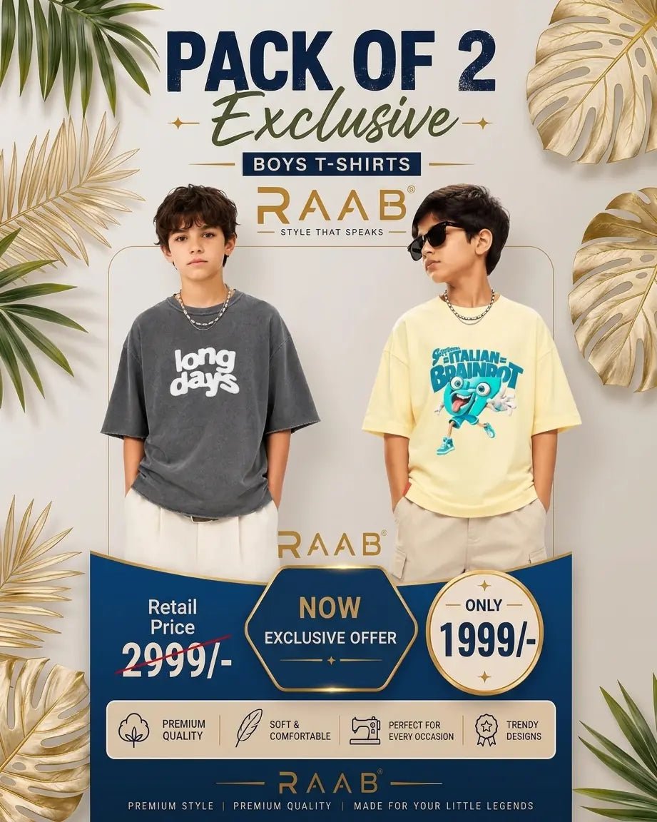 Pack of 2 Boys Drop Shoulder Printed T-Shirts (1 to 15 Years) – Trendy Oversized Tees - Raab.pk