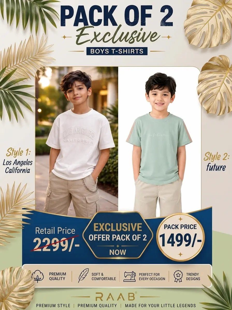 Pack of 2 Boys Drop Shoulder T-Shirts (1 to 15 Years) – Trendy Kids Casual Tees - Raab.pk