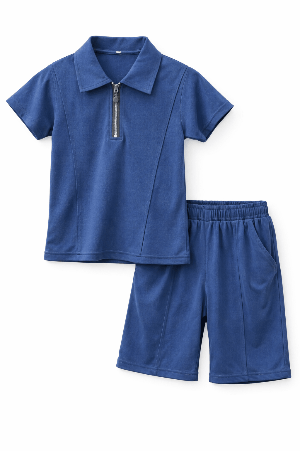 Premium Kids Cotton Co - Ord Set | Zip Collar T-Shirt & Shorts - Blue - Raab.pk