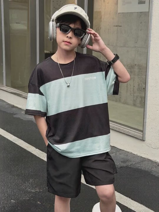 Boston Boys Drop Shoulder T-Shirt & Cargo Shorts 2-Piece Set (Spring/Summer)
