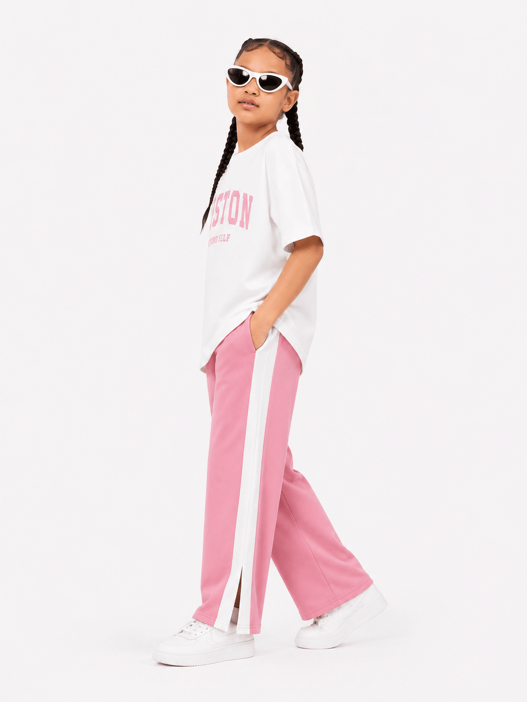 RAAB Girls Pink Drop Shoulder Co-Ord Set – Oversized T-Shirt & Wide Leg Trouser Summer Outfit (3-14 Years) - Raab.pk