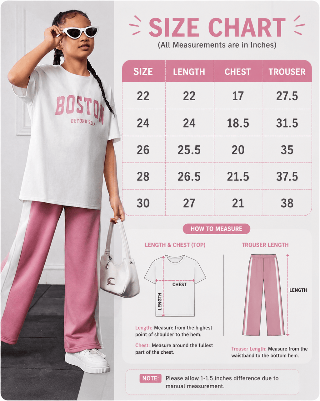 RAAB Girls Pink Drop Shoulder Co-Ord Set – Oversized T-Shirt & Wide Leg Trouser Summer Outfit (3-16 Years) - Raab.pk