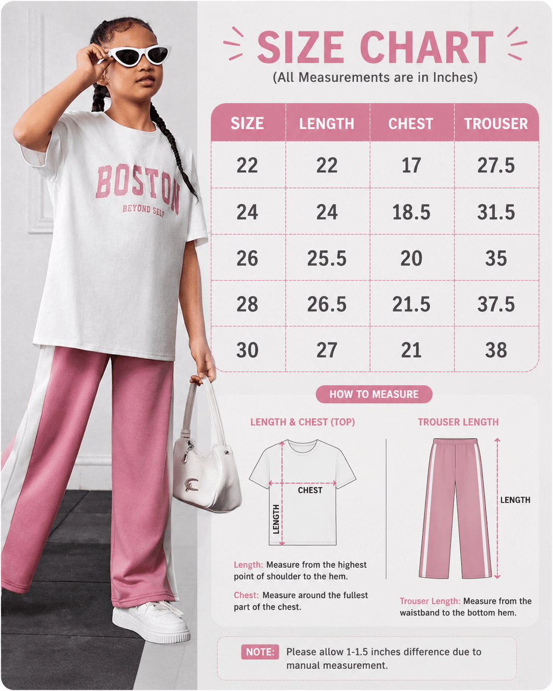 RAAB Girls Pink Drop Shoulder Co-Ord Set – Oversized T-Shirt & Wide Leg Trouser Summer Outfit (3-16 Years) - Raab.pk