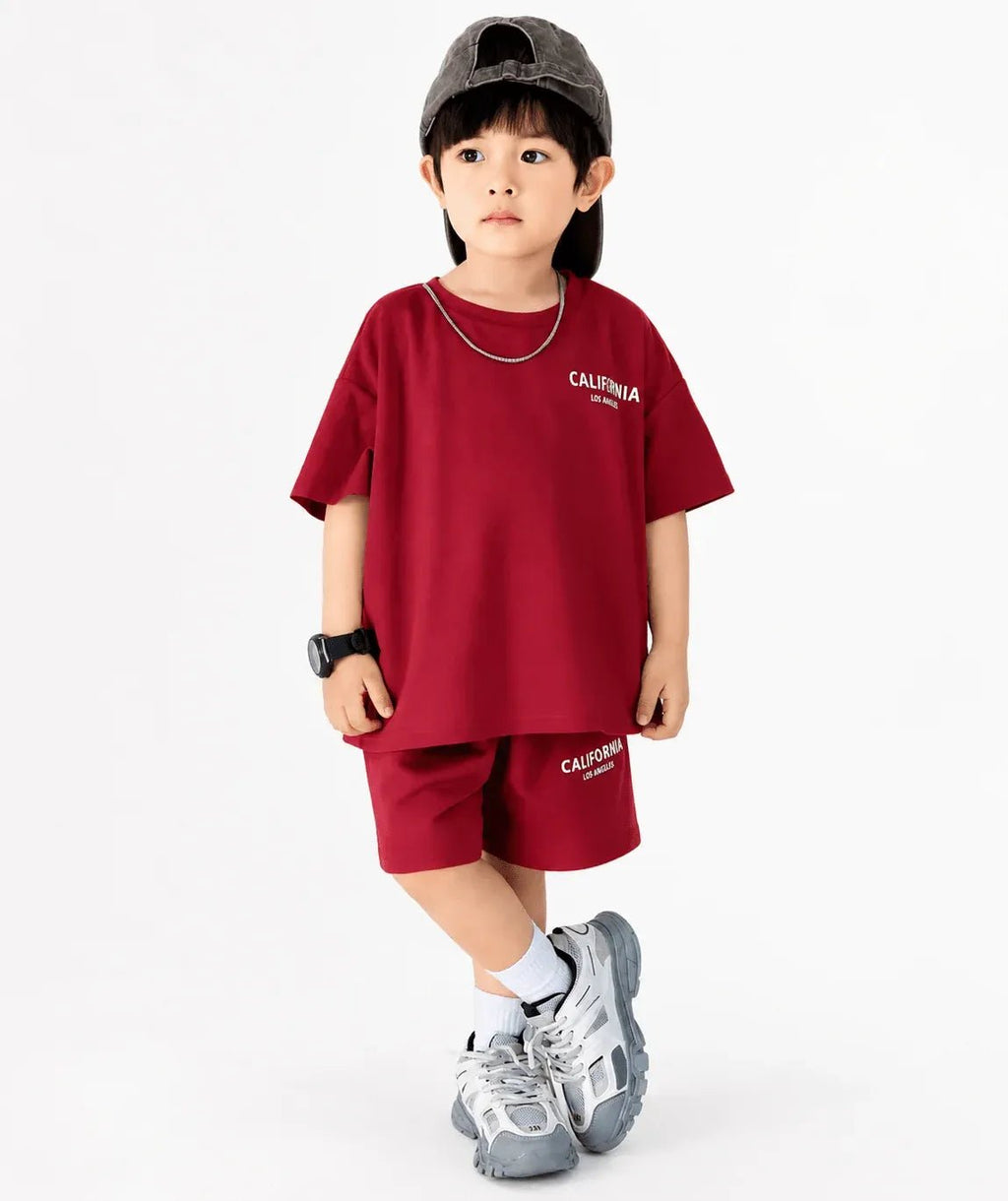 RAAB Kids "CALIFORNIA" Printed Drop Shoulder T-Shirt & Shorts Set (1 to 10 Years) - Raab.pk