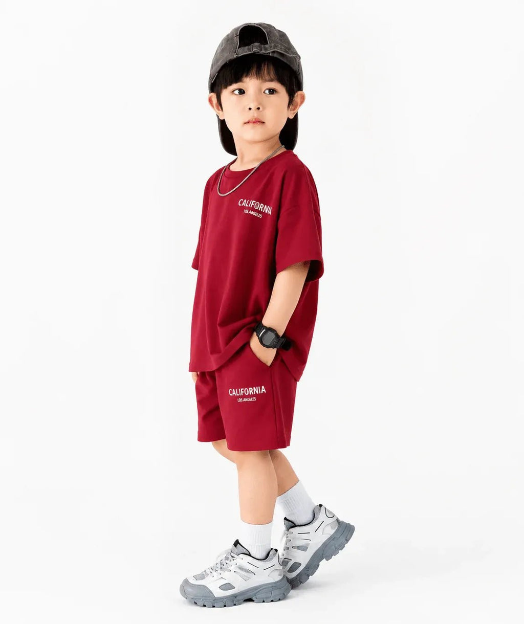 RAAB Kids "CALIFORNIA" Printed Drop Shoulder T-Shirt & Shorts Set (1 to 10 Years) - Raab.pk