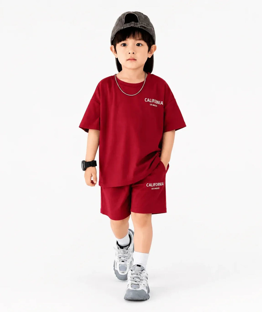 RAAB Kids "CALIFORNIA" Printed Drop Shoulder T-Shirt & Shorts Set (1 to 10 Years) - Raab.pk