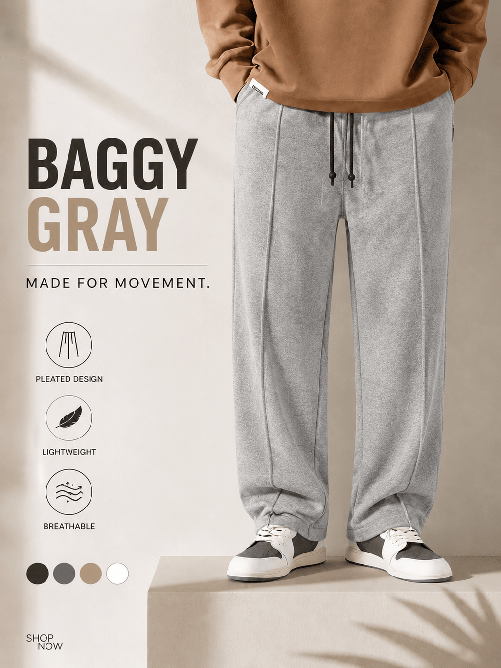 Raab Kids Gray Baggy Trouser (3 - 12 Years) - Pleated Design, Lightweight & Breathable - Raab.pk