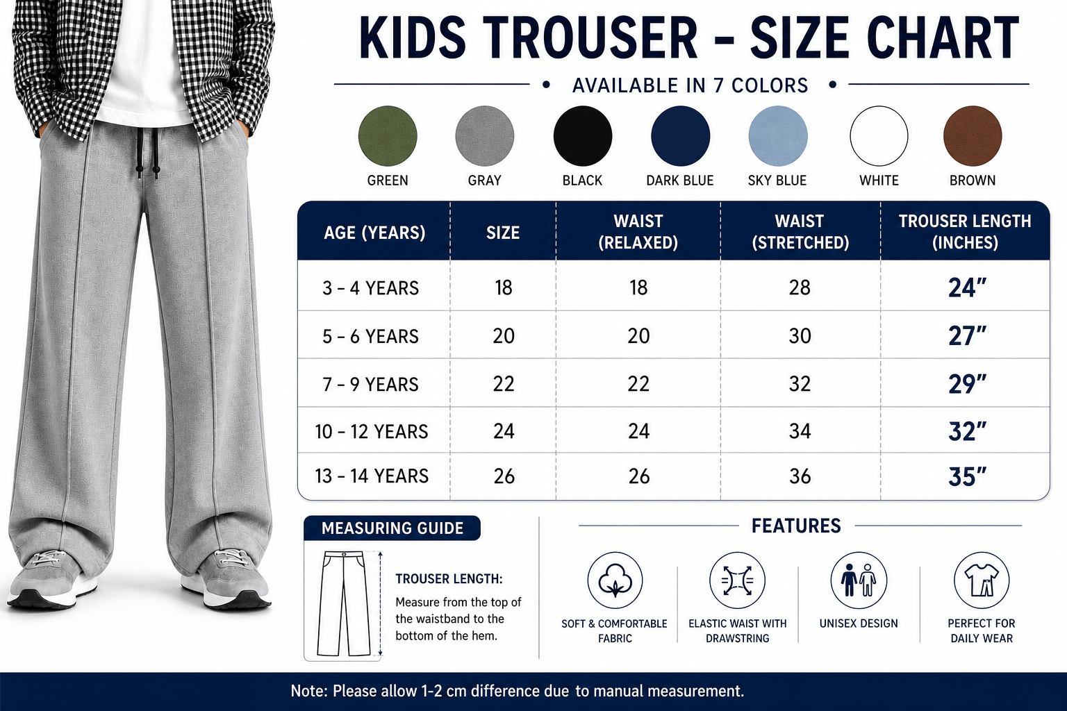 Raab Kids Gray Baggy Trouser (3 - 15 Years) - Pleated Design, Lightweight & Breathable - Raab.pk