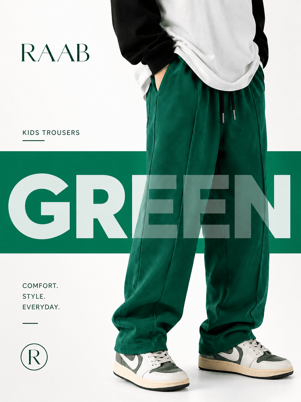 Raab Kids Green Terry Trouser (3 - 12 Years) - Premium Summer Fabric, Stylish & Comfortable - Raab.pk