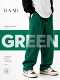 Raab Kids Green Terry Trouser (3 - 12 Years) - Premium Summer Fabric, Stylish & Comfortable - Raab.pk