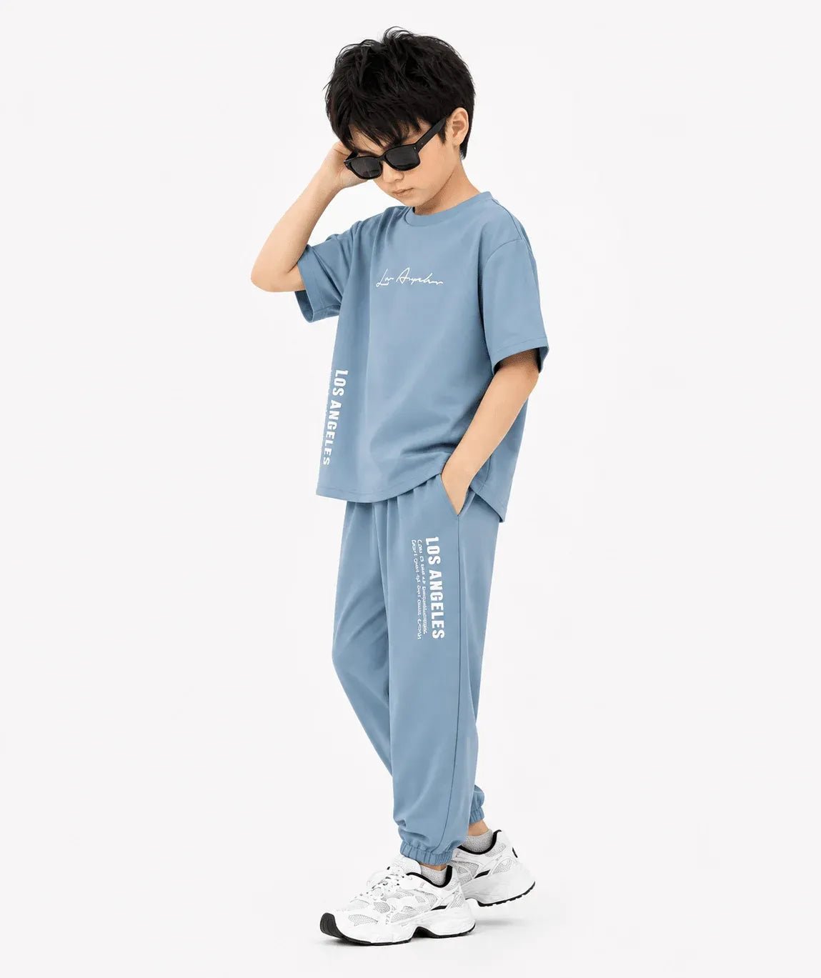 RAAB Kids "LOS ANGELES" Printed Drop Shoulder T-Shirt & Joggers Set (3 to 14 Years) - Raab.pk
