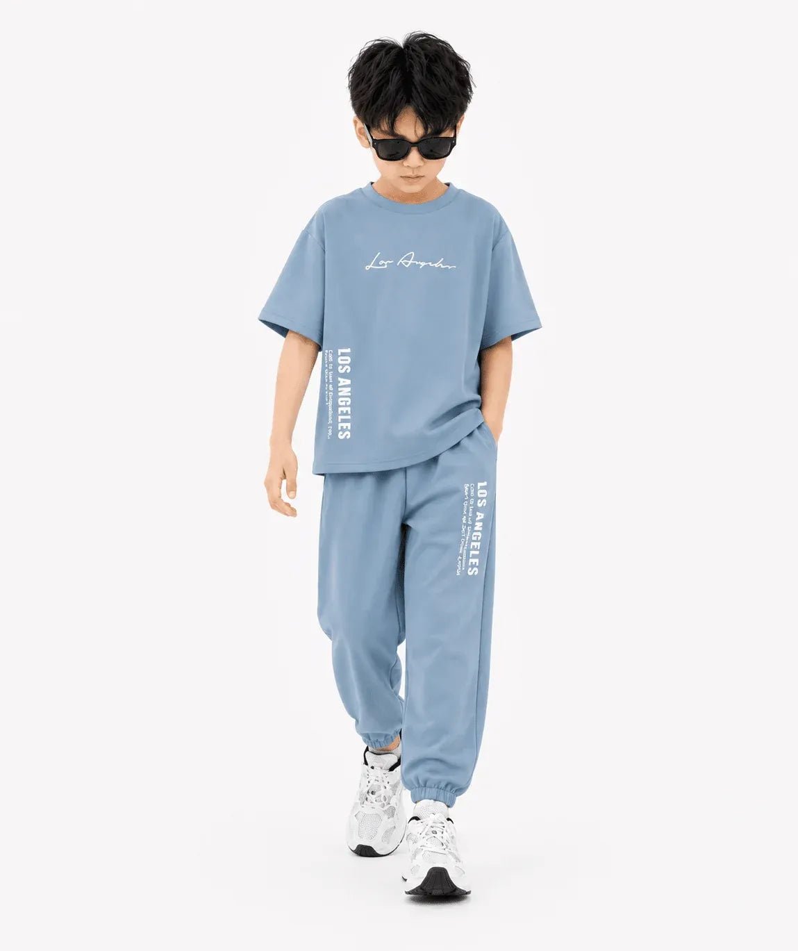 RAAB Kids "LOS ANGELES" Printed Drop Shoulder T-Shirt & Joggers Set (3 to 14 Years) - Raab.pk