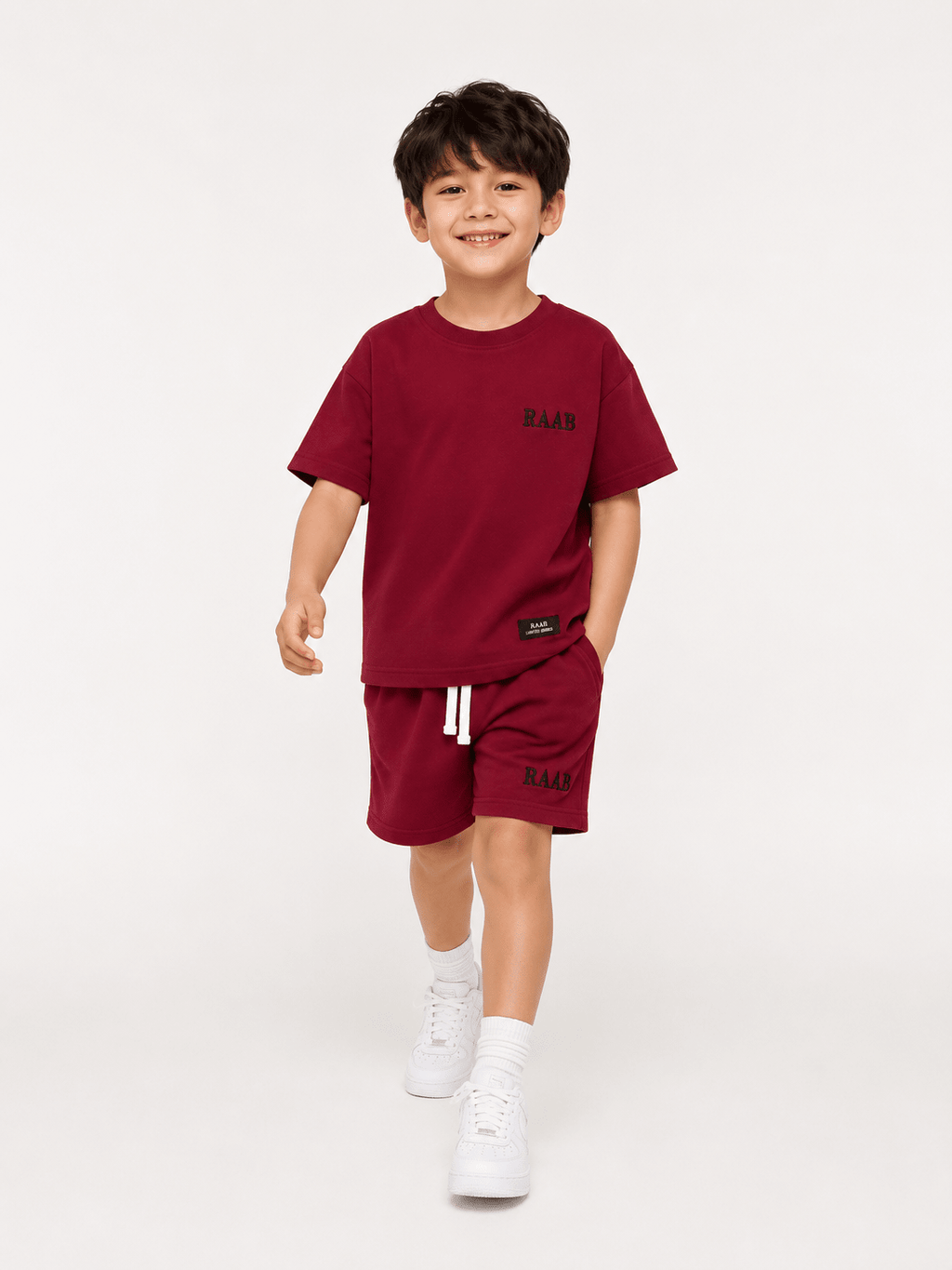 RAAB Kids Maroon T-Shirt & Shorts Co-Ord Set – Lightweight Summer Outfit for Boys (1-8 Years) - Raab.pk