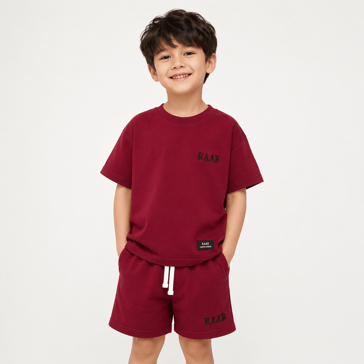 RAAB Kids Maroon T-Shirt & Shorts Co-Ord Set – Lightweight Summer Outfit for Boys (1-8 Years) - Raab.pk