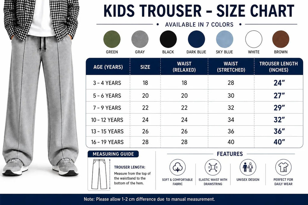 Raab Kids Navy Blue Baggy Trouser (3-15 Years) - Premium Cotton Blend, Modern Fit, All-Day Comfort - Raab.pk