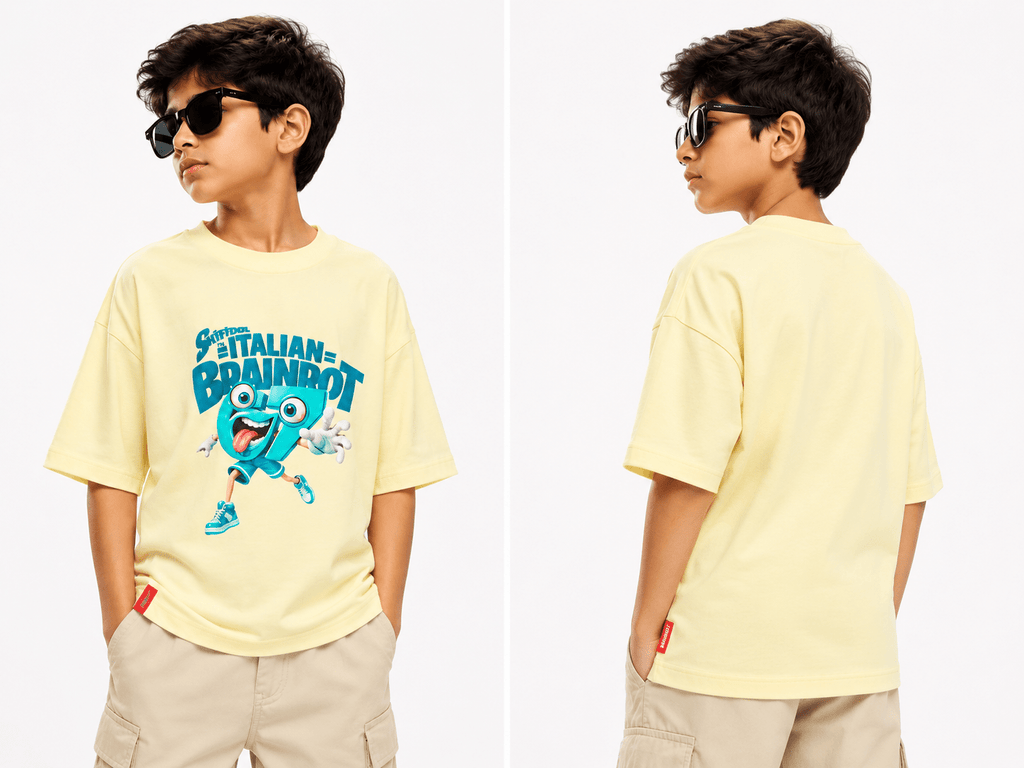RAAB Kids Oversized Graphic T-Shirt for Boys – Premium Brainrot Printed Summer Tee (1–15 Years) - Raab.pk