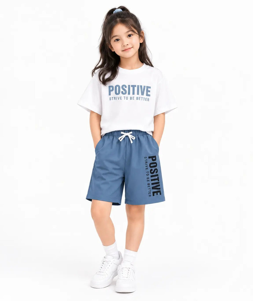 RAAB Kids "POSITIVE" Printed Drop Shoulder T-Shirt & Shorts Set (1 to 10 Years) - Raab.pk