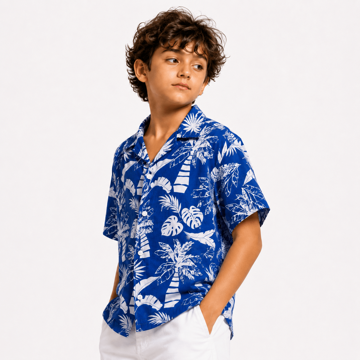 RAAB Kids Tropical Blue Printed Half Sleeve Shirt – Premium China Poly Cotton Summer Casual Shirt (1-14 Years) - Raab.pk