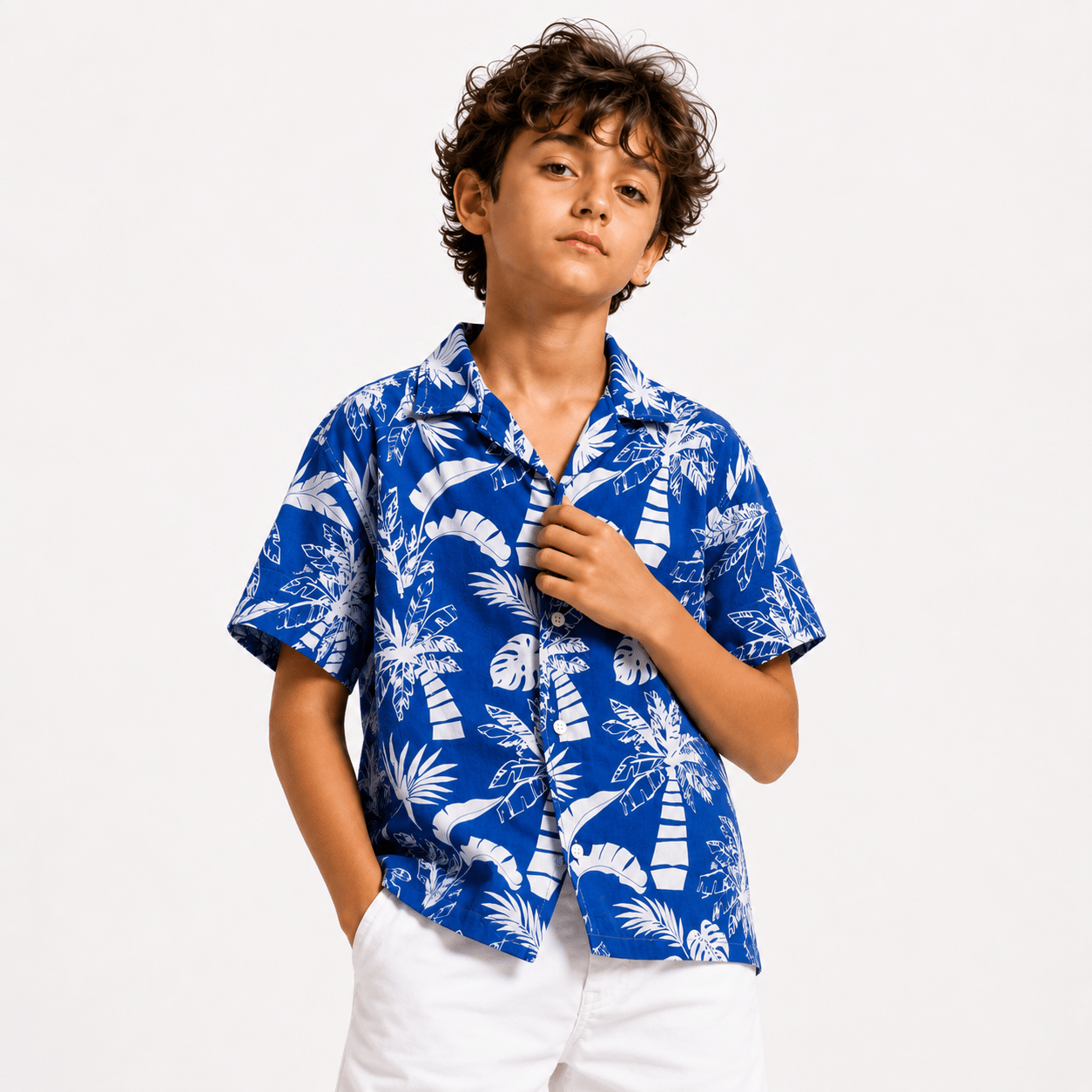 RAAB Kids Tropical Blue Printed Half Sleeve Shirt – Premium China Poly Cotton Summer Casual Shirt (1-14 Years) - Raab.pk