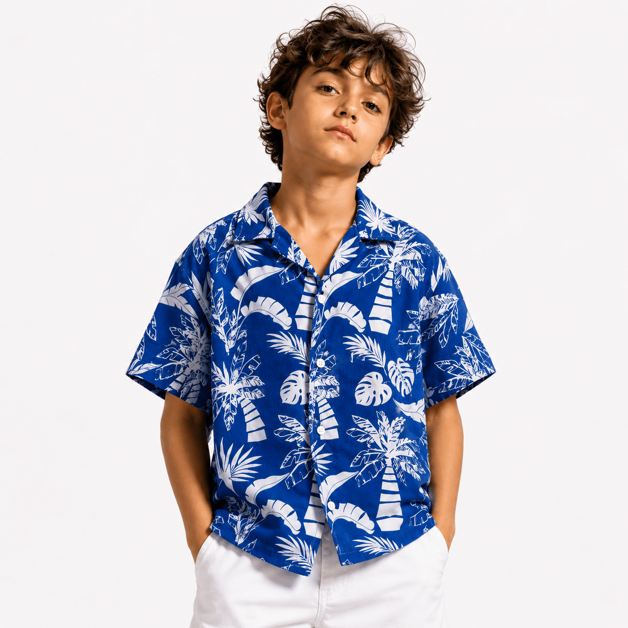RAAB Kids Tropical Blue Printed Half Sleeve Shirt – Premium China Poly Cotton Summer Casual Shirt (1-14 Years) - Raab.pk