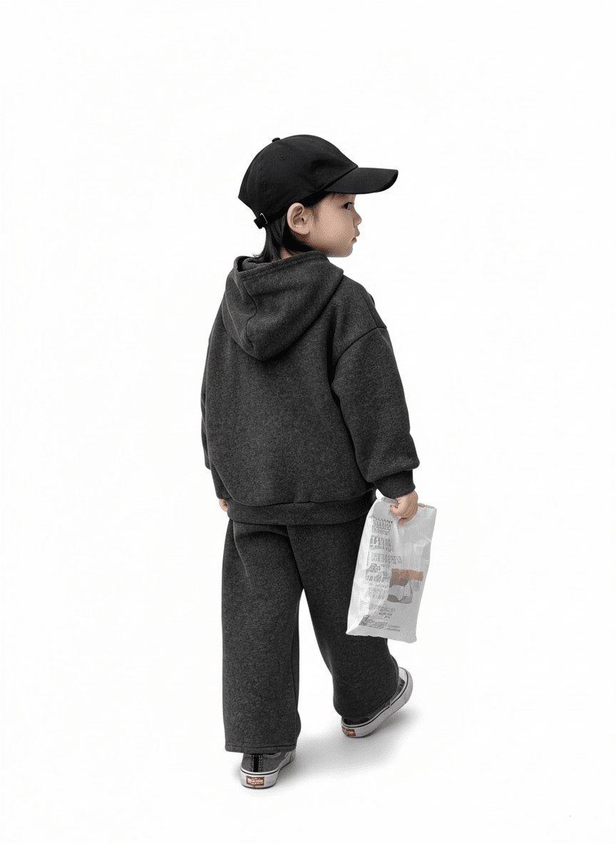 RAAB Premium Charcoal Grey Brooklyn Kids Fleece Hoodie Co - Ord Set - Raab.pk
