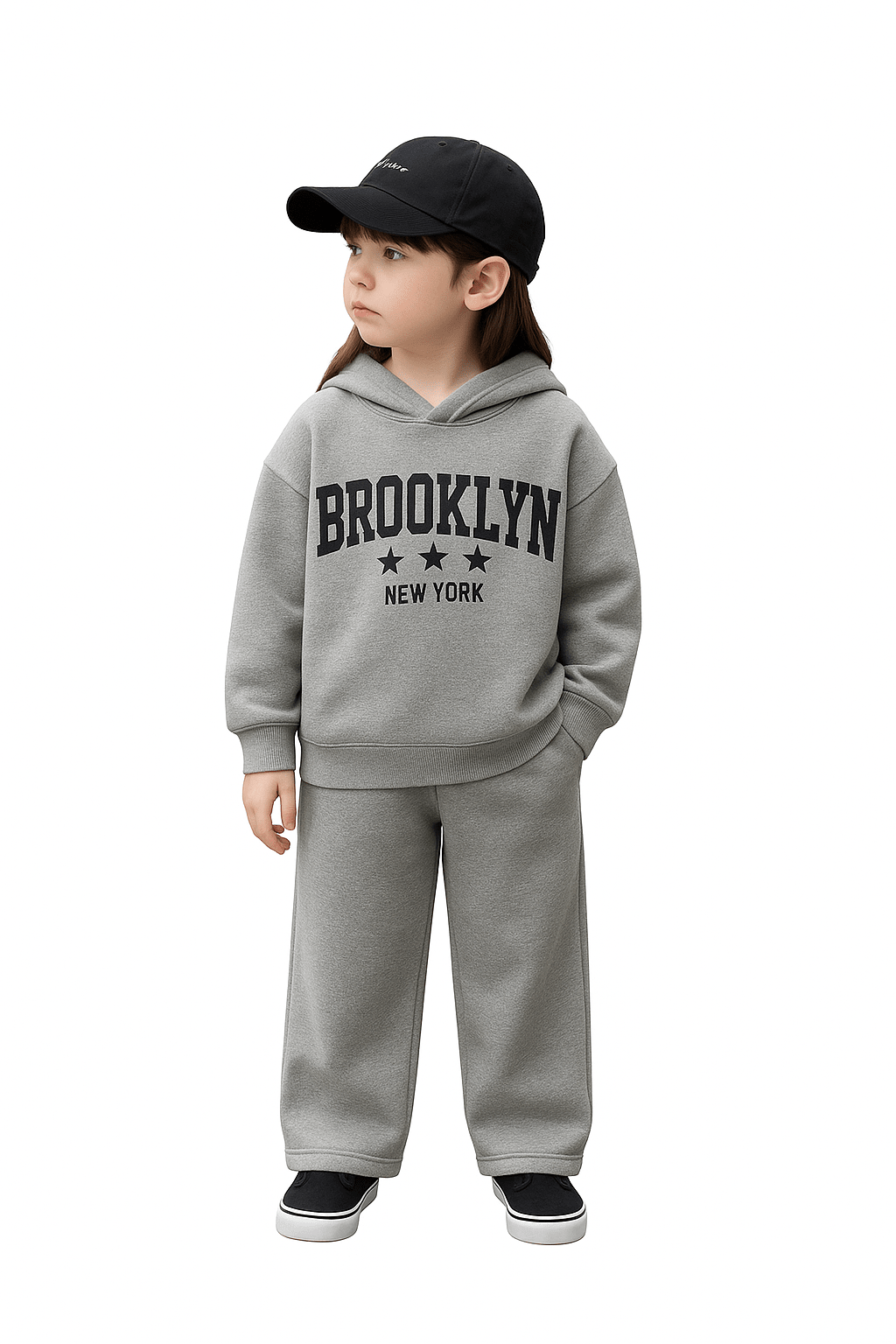 RAAB Premium Light Grey Brooklyn Kids Fleece Hoodie Co - Ord Set - Raab.pk