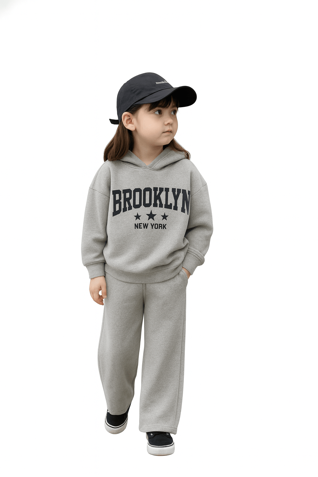 RAAB Premium Light Grey Brooklyn Kids Fleece Hoodie Co - Ord Set - Raab.pk