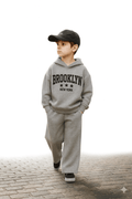 RAAB Premium Light Grey Brooklyn Kids Fleece Hoodie Co - Ord Set - Raab.pk