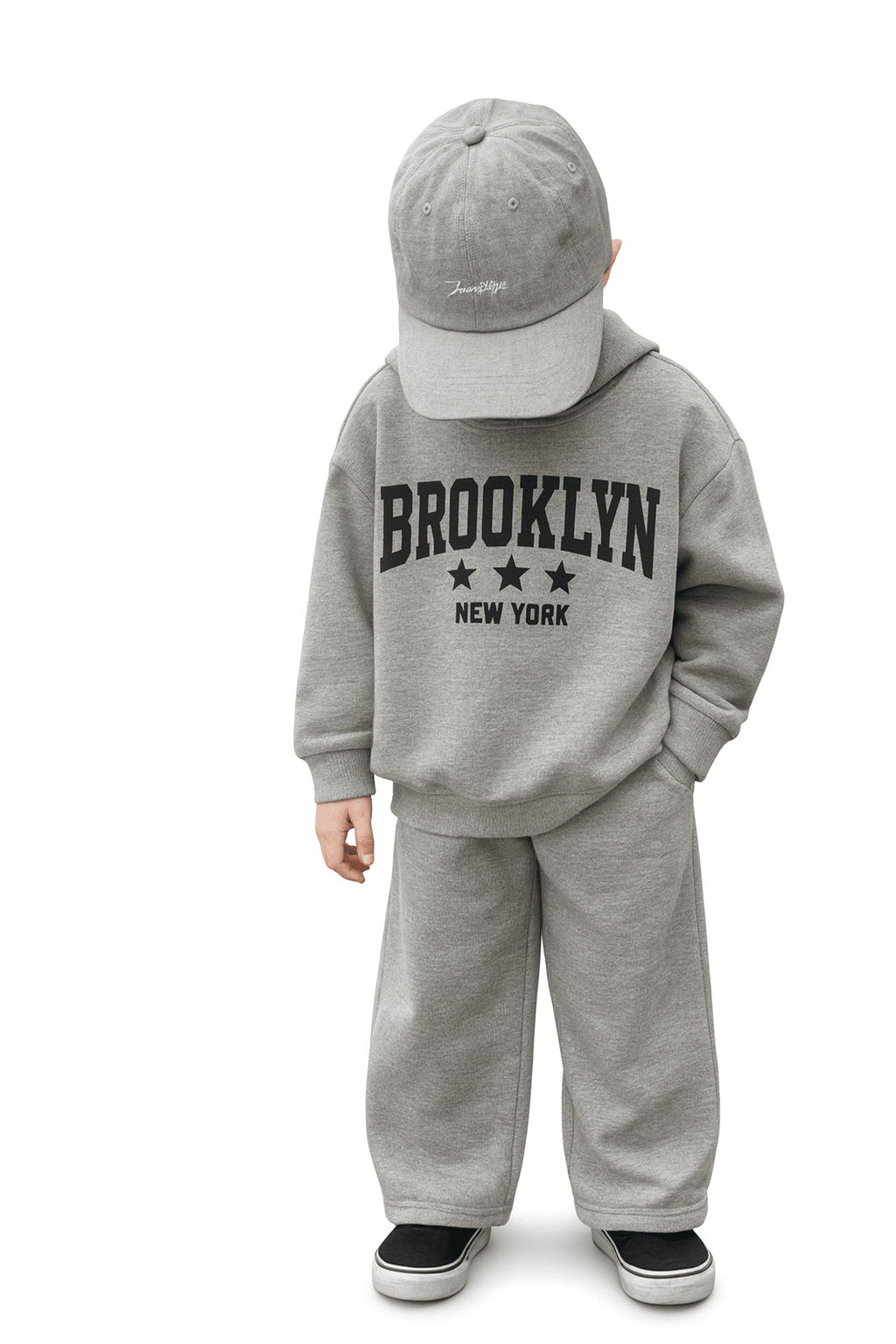 RAAB Premium Light Grey Brooklyn Kids Fleece Hoodie Co - Ord Set - Raab.pk