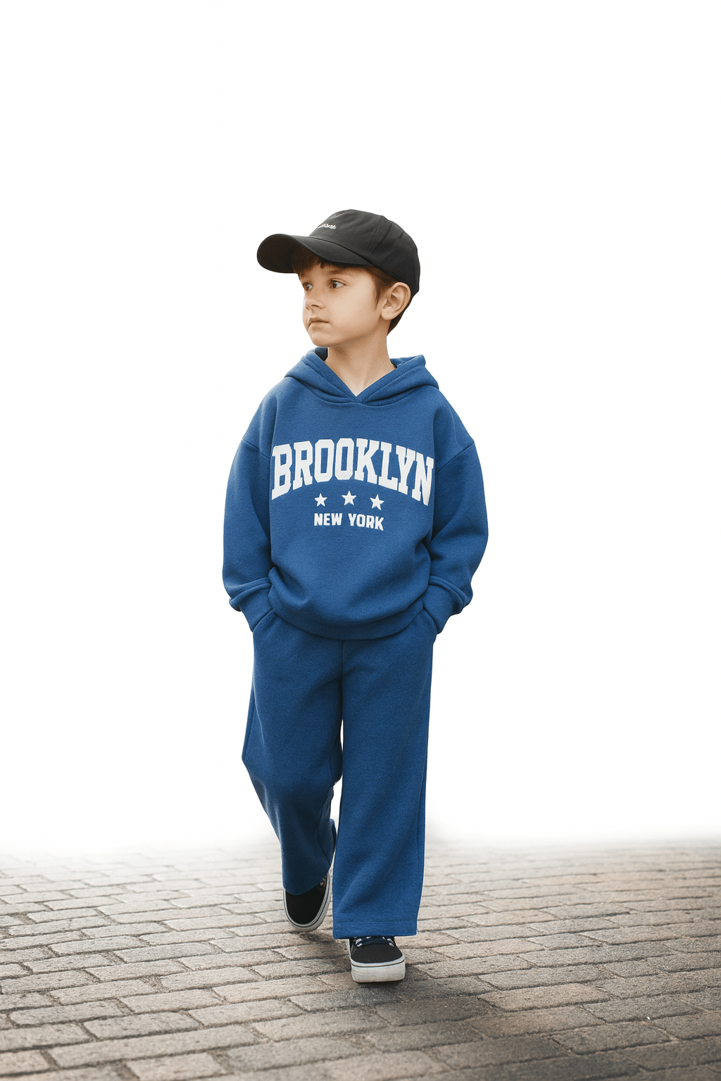 RAAB Premium Navy Blue Brooklyn Kids Fleece Hoodie Co - Ord Set - Raab.pk