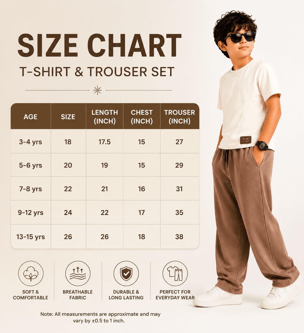 RAAB Premium Soft Terry Co-Ord Set for Kids – Stylish Summer T-Shirt & Trouser Outfit (3 to 15 Years) - Raab.pk