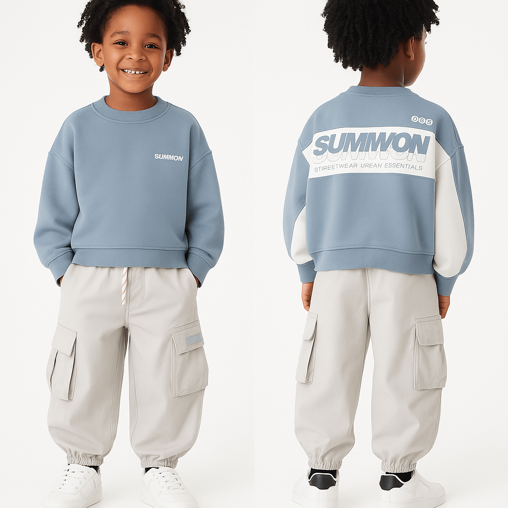 SUMWON Essential Boys Winter Co - Ord Set – Crewneck Sweatshirt & Cargo Jogger Pants Casual Streetwear Outfit - Raab.pk
