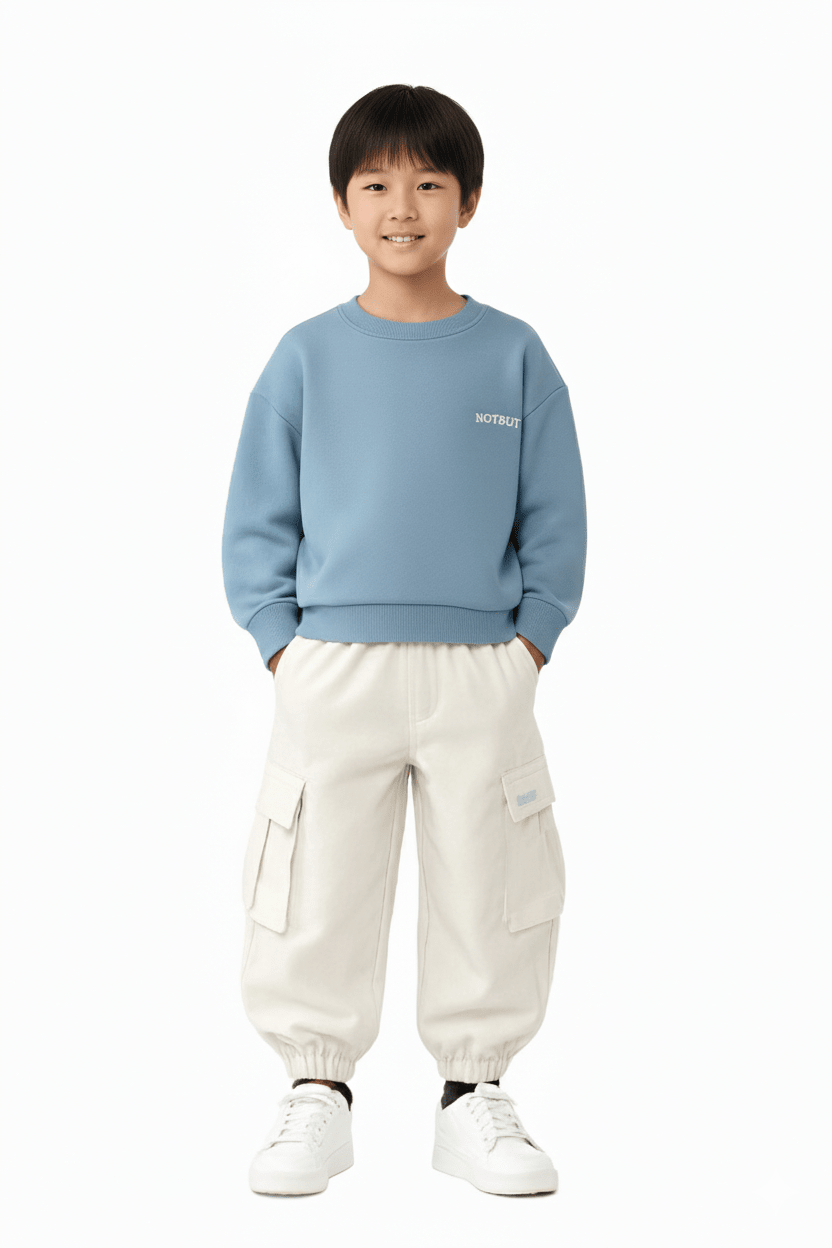 SUMWON Essential Boys Winter Co - Ord Set – Crewneck Sweatshirt & Cargo Jogger Pants Casual Streetwear Outfit - Raab.pk